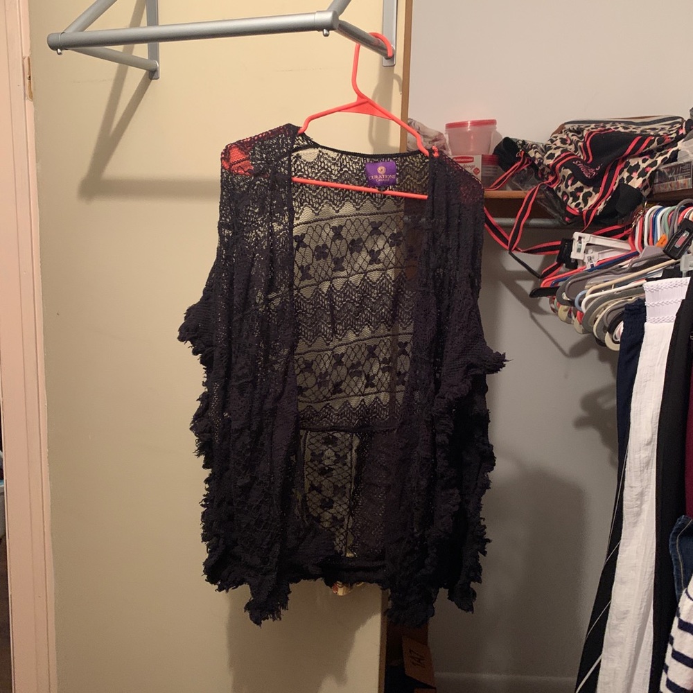 Short sleeve lace kimono